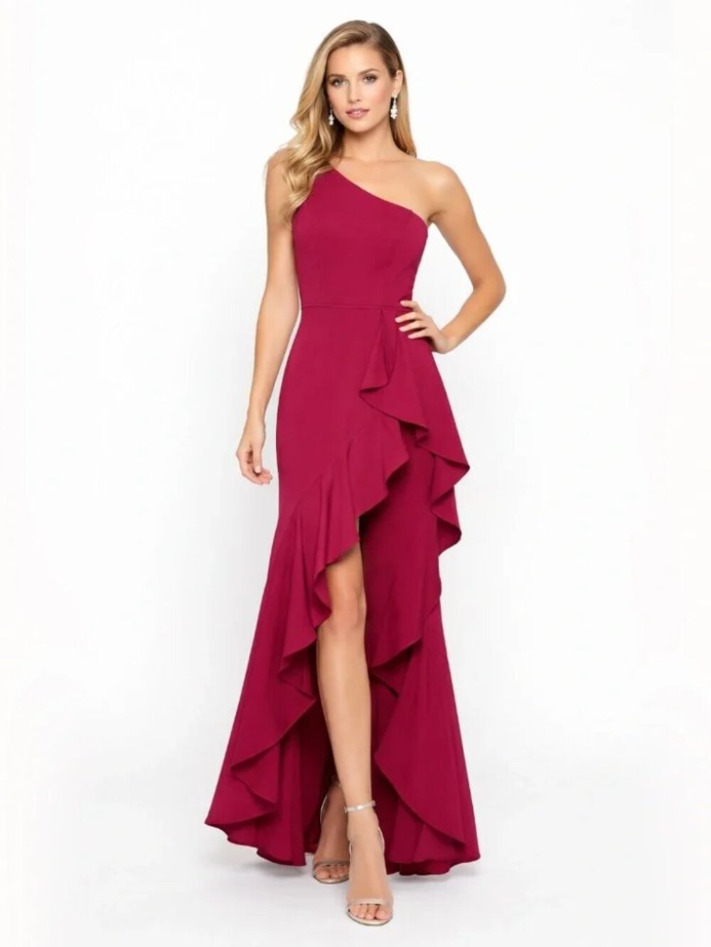 NWT-Mac Duggal -One Shoulder High-Low Ruffle Gown